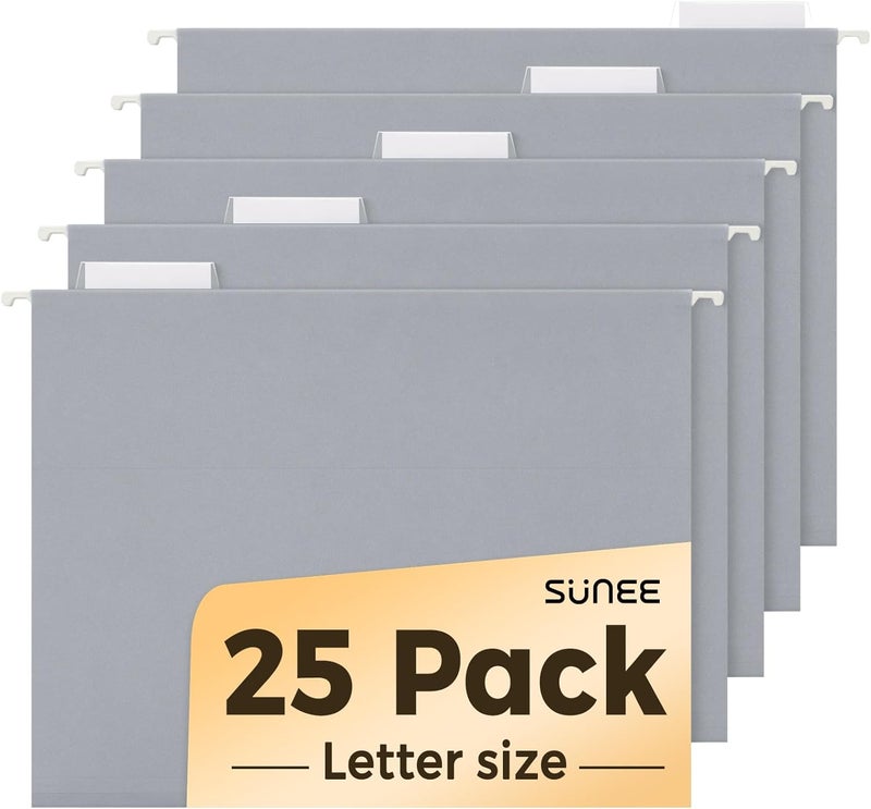 SUNEE 25 Pack Hanging File Folders, Gray Folders, Hanging File Folders Letter Size with 1/5-cut Tabs, Stay Organized for Your Home and Office Bulk File and Documents - Image 1